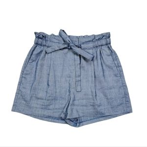 Express High Rise Paperbag Shorts- Chambray Blue-  S